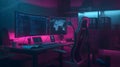 Cyber-Themed AI Developer\'s Workspace with Neon Accent Lighting
