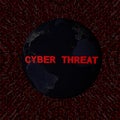 Cyber threat text with earth by night and red hex code illustration