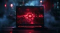 Cyber threats displayed on a dark laptop screen with red digital effects highlighting security risks Royalty Free Stock Photo