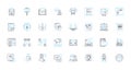 Cyber universe linear icons set. Virtuality, Netizens, Cyberspace, Interconnectivity , Techno-culture, Cybernetics Royalty Free Stock Photo