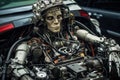 Cyber Vehicle Whiz: Behold the cybernetic prowess of an intricately designed robotic car engine, a glimpse into future Royalty Free Stock Photo