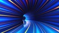 Cyber virtuality in wormhole of time. 3D illustration of nano tunnel. Speed of light and time travel Royalty Free Stock Photo