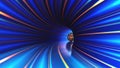 Cyber virtuality in wormhole of time. 3D illustration of nano tunnel. Speed of light and time travel Royalty Free Stock Photo