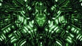 Cyber wall with bas-relief and protruding robot head. Green color