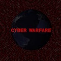 Cyber warfare text with earth by night and red hex code illustration