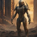 A cyber warrior in a burnt land, extremely highly detailed futuristic navy seals commando armor, war photography style