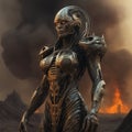 A cyber warrior in a burnt land, extremely highly detailed futuristic navy seals commando armor, war photography style