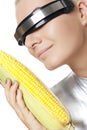 Cyber woman with a corn Royalty Free Stock Photo