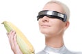 Cyber woman with a corn Royalty Free Stock Photo