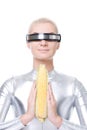 Cyber woman with a corn Royalty Free Stock Photo