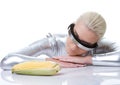Cyber woman with a corn Royalty Free Stock Photo