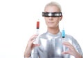 Cyber woman with different syringe Royalty Free Stock Photo