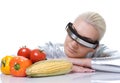 Cyber woman with different vegetables Royalty Free Stock Photo