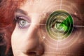 Cyber woman with modern military target eye Royalty Free Stock Photo