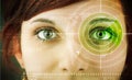 Cyber woman with modern military target eye Royalty Free Stock Photo