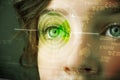 Cyber woman with modern military target eye Royalty Free Stock Photo