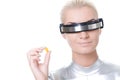 Cyber woman with a pill Royalty Free Stock Photo