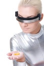 Cyber woman with a pills Royalty Free Stock Photo