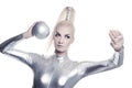 Cyber woman with silver ball Royalty Free Stock Photo