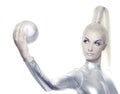 Cyber woman with silver ball Royalty Free Stock Photo