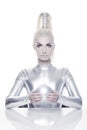 Cyber woman with silver ball Royalty Free Stock Photo