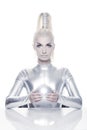 Cyber woman with silver ball Royalty Free Stock Photo