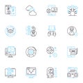 Cyber world linear icons set. Encryption, Hackers, Malware, Firewall, Phishing, Cyberbullying, Passwords line vector and