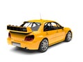 Cyber yellow modern touring race car - back view