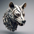 Futuristic Metal Wolf Head Sculpture: 3d Art With Anthropomorphic Animal Design