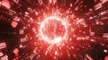 Cyberattack concept with binary virus code, glitch effects, and warning signs flashing in red and white