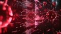 Cyberattack concept with binary virus code, glitch effects, and warning signs flashing in red and white