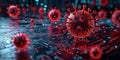 Cyberattack concept with binary virus code, glitch effects, and warning signs flashing in red and white