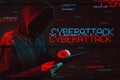 Cyberattack concept with faceless hooded male person