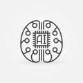 Cyberbrain or AI Brain with Chip vector concept outline icon