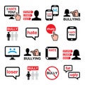 Cyberbullying, bullying online other people  icons set Royalty Free Stock Photo