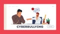 Cyberbullying Landing Page Template. Hater Laughing on Man Online. Teen Character Crying front of Computer Screen