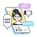 Cyberbullying. Online harassment with unfriendly, mean and hurtful Royalty Free Stock Photo