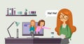 Cyberbullying, trolling. Teenage girls laughing and pointing at another girl from computer monitor. Concept vector Royalty Free Stock Photo