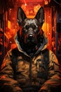 Cybercanine Serenity: Belgian Malinois in Neon Dreams