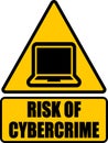 Risk of cybercrime, warning yellow triangle sign. Royalty Free Stock Photo