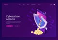 Cybercrime attack isometric landing page, banner