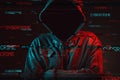 Cybercrime concept with faceless hooded male person