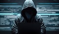 Cybercrime concept. Hacker in a dark mask. Royalty Free Stock Photo