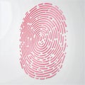 Cybercrime and forensic science concept. Red fingerprint isolated on white background. Generative AI
