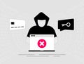 Cybercrime with Hacker and laptop. Extortion of money in exchange for key and decryption of personal information Royalty Free Stock Photo