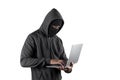 Cybercrime, hacking and technology crime. with laptop on white background.