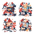 Cybercriminals stealing data cartoon vector concepts. masked people anonymous computer thieves phishing password credit
