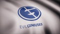 Cybergaming Evil Geniuses flag is waving on transparent background. Close-up of waving flag with Evil Geniuses