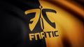 Cybergaming Fnatic flag is waving on transparent background. Close-up of waving flag with Fnatic cybergaming logo