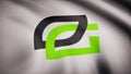 Cybergaming OpTic Gaming flag is waving on transparent background. Close-up of waving flag with OpTic Gaming cybergaming